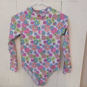 Betsey Johnson Girls Long Sleeve Rashguard Swimsuit Size 12 Floral Zip One Piece